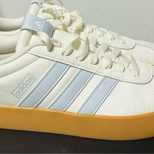 Adidas Cream and Light Blue Sneakers with Tan Sole